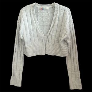 Free People Beach Crop Sweater Size L Blue Cardigan Chunky Knit Coastal Preppy